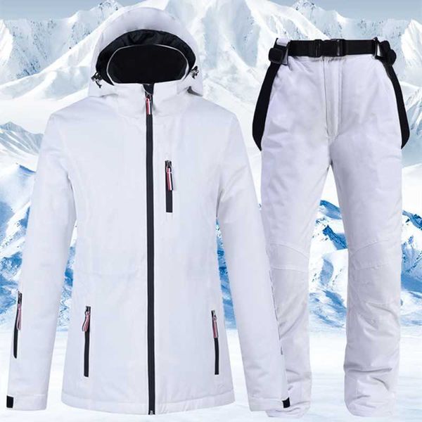 Combinaisons de ski Nouveau -35 degrés femmes combinaison de Ski veste de snowboard hiver coupe-vent imperméable vêtements de neige veste de Ski thermique et sangle pantalon de neige L221008