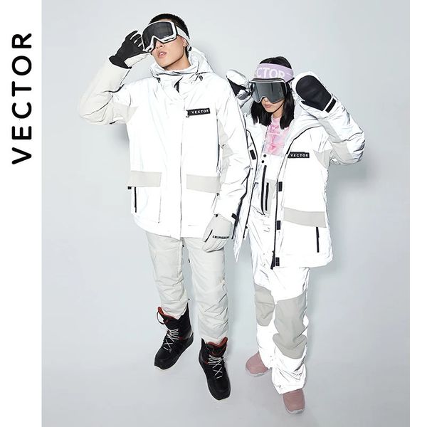 Combinaisons de ski VECTOR veste de Ski hommes femmes chaud coupe-vent réfléchissant veste à capuche hiver Sports de plein air veste ski suit women Man cotton 231122