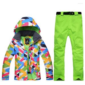 Combinaisons de ski hiver extérieur femmes 10k combinaison de Ski veste et coupe-vent imperméable coloré vêtements Snowboard ensemble bavoir pantalon chaud