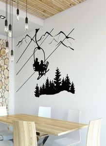 Skiën Muurtattoo Woonkamer Skiër Skilift Stoel Berg Pijnboom Sticker Wintersport Muurstickers Home Decor5731430