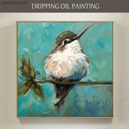 Geschoolde Kunstenaar handgeschilderde Hoge Kwaliteit Mini Dier Kolibrie Olieverfschilderij Leuke Vogel Kolibrie Olieverfschilderij L230704