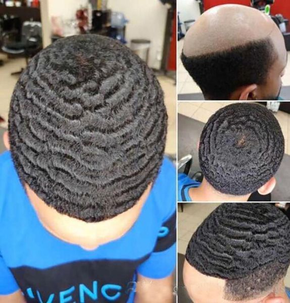 Peau Afro Toupet 10MM Homme 360 Tissage Unité de Cheveux Humains Noir Hommes Curl Mâle Système Remplacement Perruques Crépus Bouclés Machine Made1046822