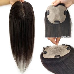 Base de piel Cabello humano Topper con 4 clips en seda Top Virgin European Hair Toupee para mujeres Postizo fino 12x13cm 15x16cm 240222