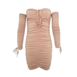 Huid Zwart Uit Schouder Strapless Lange Mouw Schede Bodycon Sexy Elegante Partij Club Mini Korte Jurk Solid D0814 210514