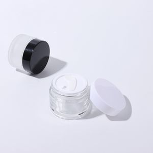 Contenants de crème de verre de soin de la peau 5G 10g 15g 20g 30g 50g 100g Colle Clear Cosmétic Verre Bouteilles avec bouchon en plastique noir