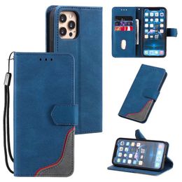 Skin Feel Contrast Color Leather Wallet Cases para iphone 13 pro max 12 mini 11 XR XS MAX 6G 7G Ranura de identificación de crédito Cash Pocket Strap Holder Hit Flip Cover