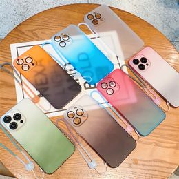 Skin Feel Multolor Gradient Matte PC Telefoonhoes voor iPhone 14 Plus 12 13 Pro Max Back Cover met Lens Film