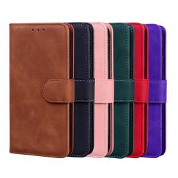 Skin Feel Plain PU Leather Wallet Cases Voor Iphone 15 Pro Max Plus Samsung M14 M54 Moto Edge 40 Pro Xiaomi POCO F5 Retro Vintage ID Card Slot Holder Flip Cover Pouch