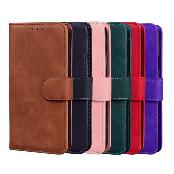 Skin Feel Plain PU Étuis portefeuille en cuir pour Iphone 15 Pro Max Plus Samsung M14 M54 Moto Edge 40 Pro Xiaomi POCO F5 Retro Vintage ID Card Slot Holder Flip Cover Pouch