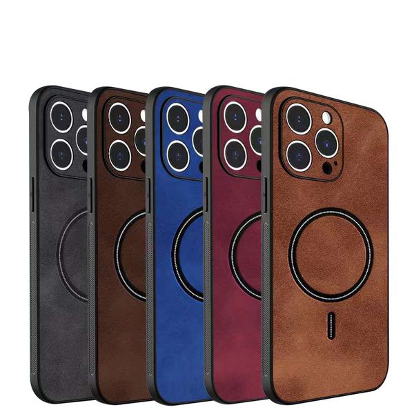 Skin Feel PU Funda magnética de cuero para teléfono Compatible Magsafe Carga para iPhone 14 Plus 13 12 11 Pro Max XS XR Funda vintage de lujo Anti caída a prueba de golpes