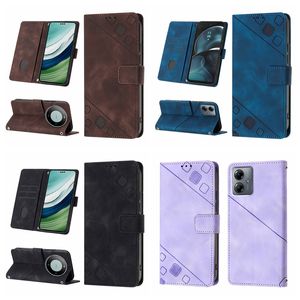 Étuis portefeuille en cuir PU au toucher de peau pour Moto G14 Huawei Mate 60 Pro Samsung S23 FE A24 A34 5G Mode sensation de main empreinte porte-carte d'identité support à rabat avec sangle de pochette