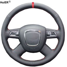 Protector de volante de coche para coser a mano, marcador rojo antideslizante para Audi Old A4 B7 B8 A6 C6 20042011 Q5 20082012 Q7 20052011 J220808