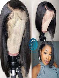 Skin Melt Hd Transparent Full Lace Wig Pré plumé Invisible Droite Frontale Fermeture Blunt Cut 120 Court Bob Perruques de Cheveux Humains Bra6636663