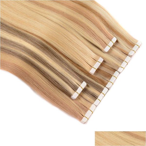 Extensión del cabello de la trama de la piel 150 gramos 60 piezas 18 20 22 24 pulgadas Pegamento para el cabello Cinta de la trama de la piel en extensiones humanas Remy indio Más colores para Op Dh1Tj