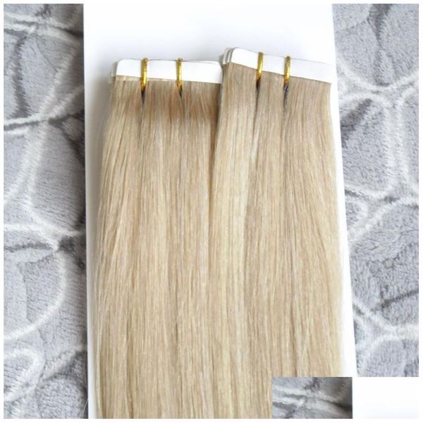 Extensions de cheveux de trame de peau 100G Remy Tape 40Pcs / Lot 10-26 pouces Extension humaine droite brésilienne Pu Drop Delivery Products Dh4Qe