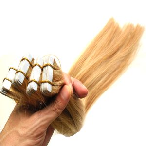 Extensiones de cabello de trama de piel P27 / 613 Cinta en extensiones de cabello humano Cabello brasileño rubio mezclado recto 80 piezas 200g