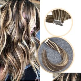 Extensiones de cabello de trama de piel Cinta Remy en brasileño 100% humano real Invisible Doble cara 20 piezas 16-24 pulgadas Productos de entrega de gota DHMPQ