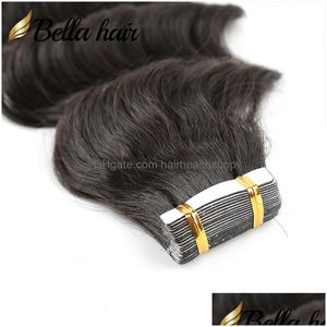 Skin Waft Hair Extensions Ruban dans Human Pu Water Wave Tapes Ins Real Extension Fomes Black Femmes Couleur naturelle Gale Double face Remy Bu Dhdgy