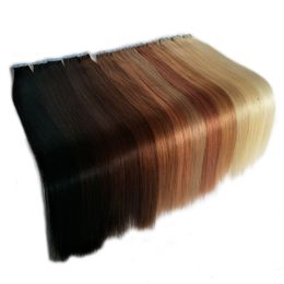 Extensions de cheveux Remy à bande invisible, 100 % humains, cuticules alignées, 100 g, 40 pièces, noir naturel, brun, blond décoloré, 20 couleurs, 12 à 28 pouces