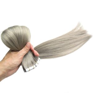 Pu Tape Remy Hair Brasileño Gris Trama de la piel Extensiones de cabello Color gris 2.5 g / pc 200 Gr Lote DHL gratis