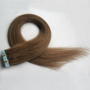 Extensiones de cabello sin costuras de trama de piel 40 piezas # 6 Extensiones de cabello humano remy marrón medio Cinta adhesiva de 100 g en extensiones de cabello humano