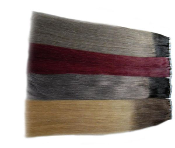 Extensiones de cinta de trama de piel Gray 100g Brasileño Cabello liso 40 piezas PU Ombre Tape in Human Hair Extensions T1bgrey 2613 99J2475834