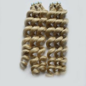 Huid inslagband haar 40 stks Remy Tape in Menselijk Hair Extensions Losse Wave Europese Tape in Hair Extensions Salon Stijl