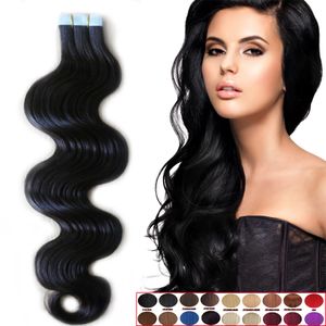 Cinta de trama de piel en la extensión del cabello Onda del cuerpo brasileño 100% Cabello humano real Natural Negro Marrón Rubio 32 colores Opcional Directo de fábrica de China