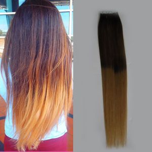 Bande de trame de peau dans les extensions de cheveux humains T2 / 27 2,5 g par pièce 40 pièces Bande de couleur ombrée dans les cheveux 100% Real Remy Extensions de cheveux humains