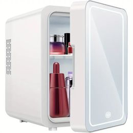 Huidverzorgingskoelkast - Minikoelkast met dimbare LED-spiegel (6 liter/6 blik), koeler en warmer, voor het koelen van make-up, huidverzorging en voedsel, minikoelkast voor slaapkamer