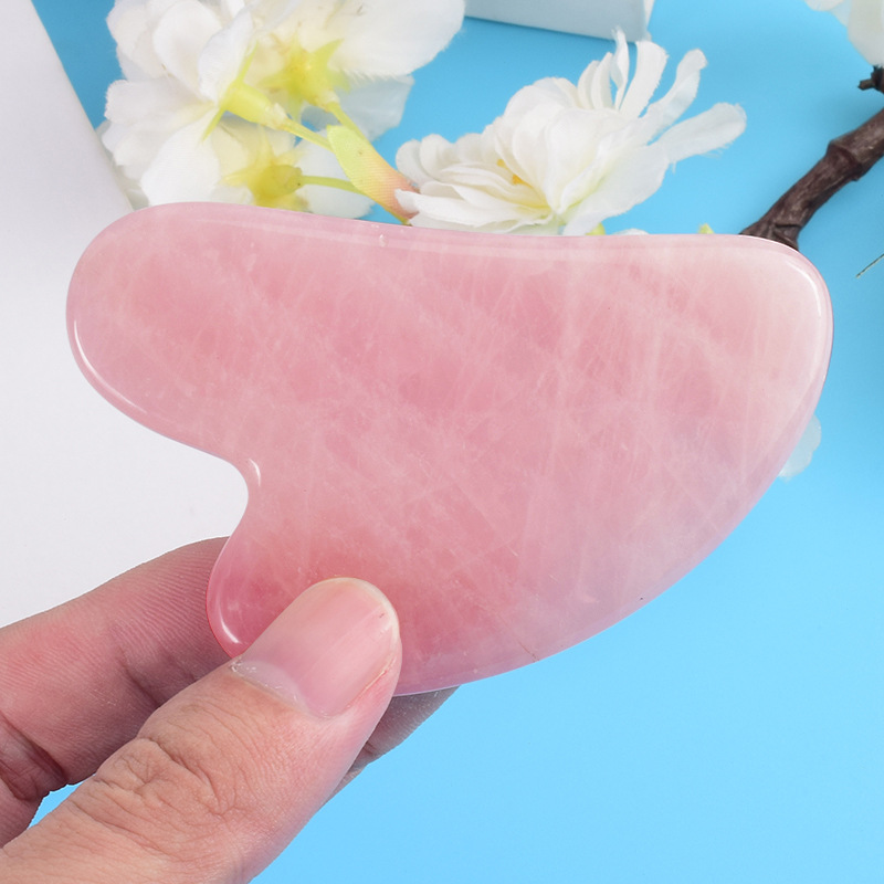 Doğal Kristal Gül Kuvars Gua Sha Yüz Kaldırma Masaj Aracı Kalp Şeklinde Guasha Board Anti Beauty Cilt Bakım Ürünleri