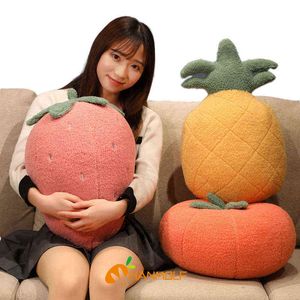 Skinvriendelijke vruchten knallen Gevulde zachte D ananas Aardbei Oranje knuffels Sofa stoel Decorate Girls Sleeping Cushion aanwezig J220704