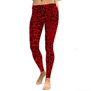 Skinny 3D Casual imprimé Red Leopard Print Leggings Women's Elastic Legging Yoga Workout Vêtements en plein air F2405 F2405