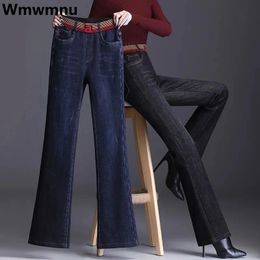 Skinny elastische high taille flare jeans rek plus maat 33 denim broek vintage rechte vaqueros casual vrouwen herfst pantalones 240320