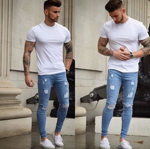 Skinny Jeans voor Mannen Gescheurde gaten Jeans Motorfiets Biker Denim Broek Mannen Mode Hip Hop Mens Jeans