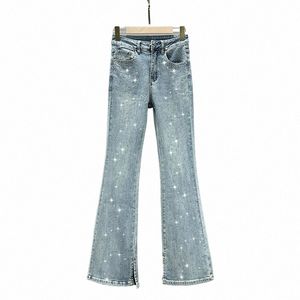 Jeans skinny pour femmes 2024 Printemps Tissu Nouvelle taille haute Minceur Lourde Broderie Forage Chaud Denim Pantalon Lg Pantalon w5db #