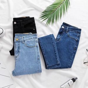 Skinny jeans voor dames, denim potloodbroek, middentaille, zwarte kleur, stretch, elastische blauwe potloodjeans, plus maat 240320