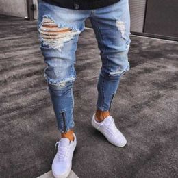 Skinny Jeans Light Blue Black Ripped Stretch Men's Pencil Pants Premium Brand Ropa Hombre S-XXXL Pantalones Men 230316 L230726