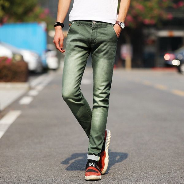 Jeans ajustados Hombres Moda Estiramiento Casual Biker Green Denim Pantalones Slim Fit Black Blue Cowboy Pantalones masculinos 210518