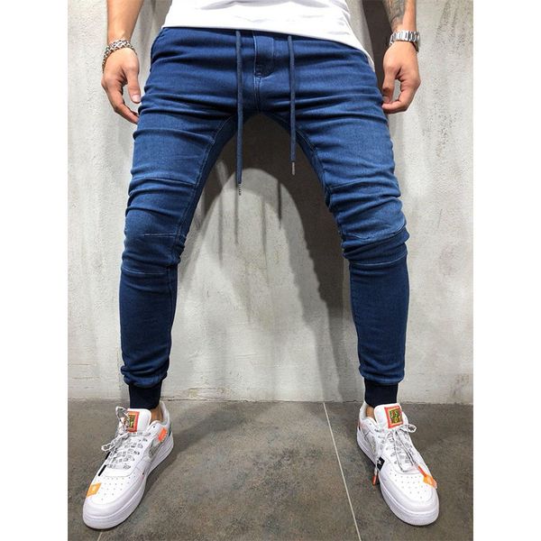 Jeans skinny hommes hip hop élasticité taille élastiquée jeans noirs pour hommes streetwear hommes jeans Slim fit crayon pantalon taille 38