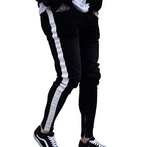 Skinny Jeans Hommes Hip Hop Stripe Élastique Slim Fit Denim Pantalon Mâle Stretchy Crayon Bas Rue Genou Ripped Trous Jeans 211104