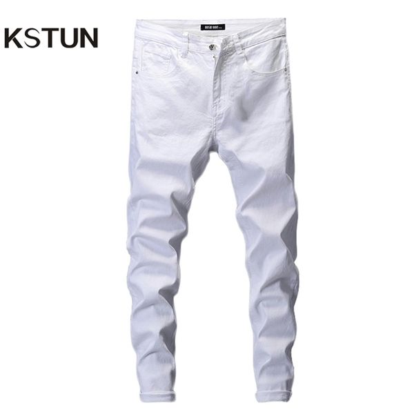 Skinny Jeans Hommes Solide Blanc Hommes Jeans Marque Stretch Casual Hommes Fashioins Denim Pantalon Casual Yong Garçon Étudiants Pantalon Taille 42 201128