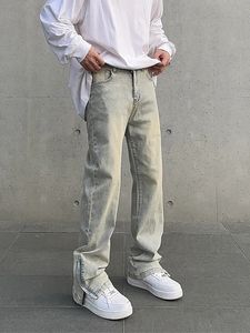 Jeans skinny hommes y2k automne mode décontracté millésime ajustement en détresse Simple Solid Color pantalon zip pantalon de jean slim jaune léger 231221