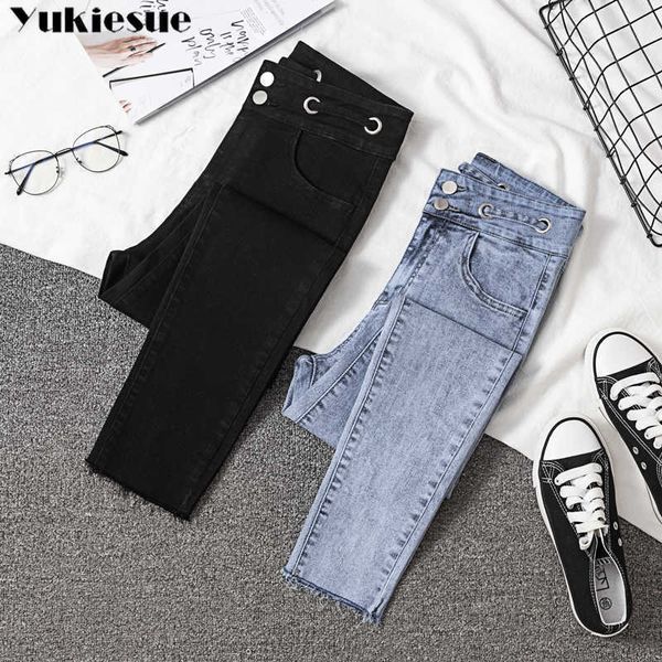 Skinny Jeans Femme Taille Haute Bleu NOIR crayon Pantalon Femme Denim Élastique Corée Femme Pantalon maman jeans pour femmes Plus la taille 210608