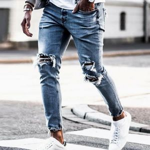 Skinny Men Streetwear Vernietigd Ripped Jeans Homme Hip Hop Gebroken Modis Mannelijke Potlood Biker Borduurwerk Patch Broek