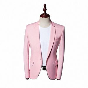 Skinny Hommes Costumes Rose Blazer Pantalon Noir 2 Pièces Simple Boutonnage Revers Longueur Régulière Fi Veste Slim Fit Prom Terno Y31o #