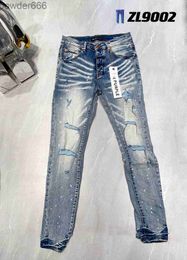 Flaco para hombre Jeans Diseñador Púrpura Ripped Bike Slim Pantalones rectos Pliegue Moda Tendencia Marca Retro Hip Hop Street 44 12gq