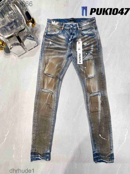 Skinny Mens Jeans Designer Violet Ripped Bike Slim Pantalon droit Fold Mode Hommes Tendance Marque Rétro Hip Hop High Street 5 D791 LC4G Y788
