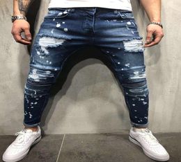 Skinny Ripped Leisure Slim Fit Gradient Ramp Stretchy Biker Huile Supply Potlood Broek Men Hip Hop Rub Rub Jeans5348729