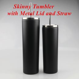 Skinny Tumbler met metalen deksel en stro 20oz 30oz Roestvrij staal Skinny Travel Tumbler Powder Coated Vacuum Geïsoleerd Bier Koffie Bekers